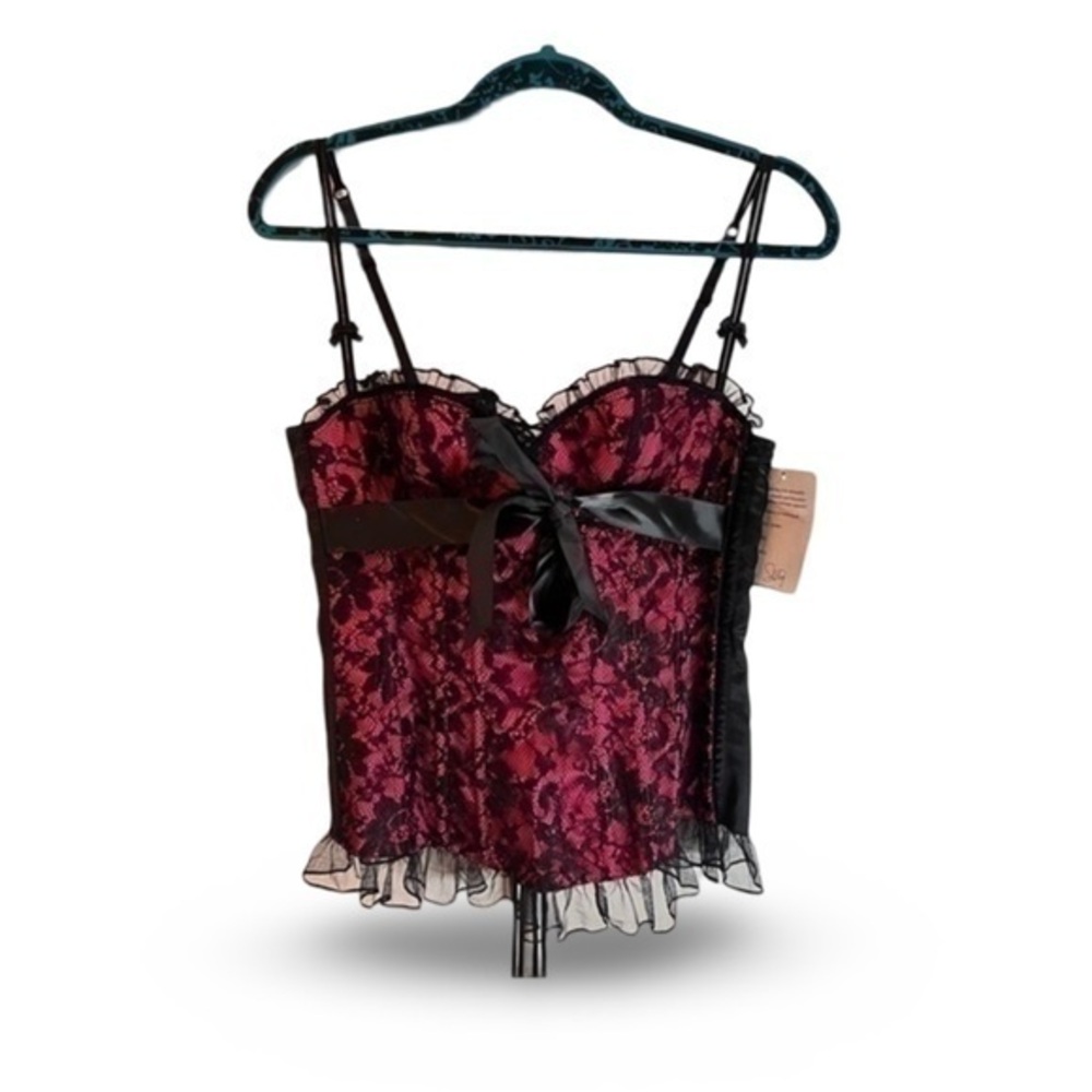 Shirley of Hollywood Black Lace Over Pink Bustier Corset